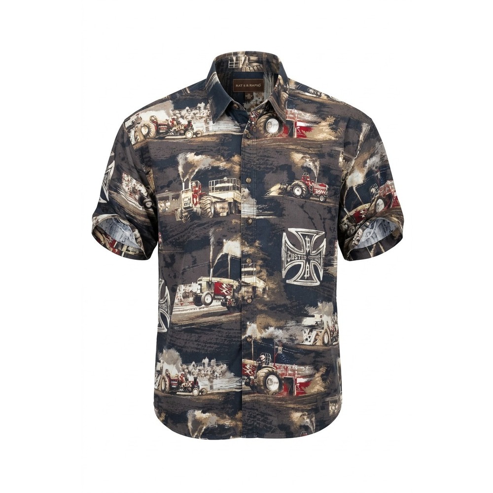 Bit & Bridle Men's 3X Tractor Pull Graphic Shirt Short Sleeve Button Up Cotton